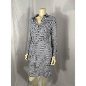 Boden Navy Blue & White Floral Print Shirt Dress Tie Waist Long Sleeve Size 6R